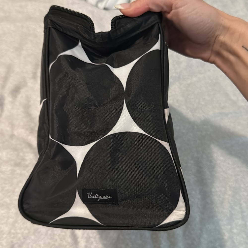 Large Black White Polka Dot Zipper Makeup Bag - Picture 3 of 9